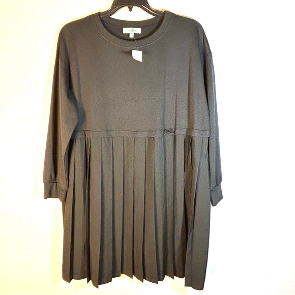 MOA MOA Plus Size 3X Black Long Sleeve Pleated-Skirt Fit & Flare Dress Knee NEW - Picture 2 of 12